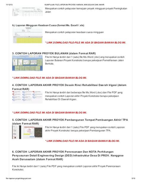 Kumpulan File Laporan Proyek Harian Mingguan Dan Akhir Di Fil