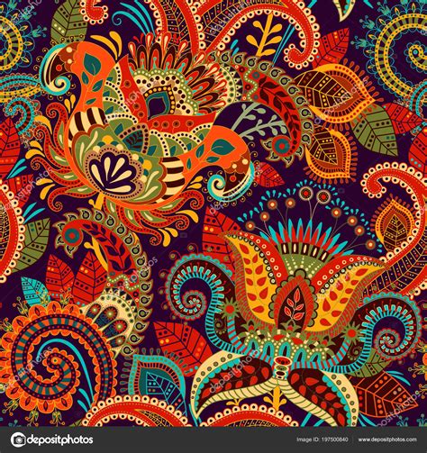 Colorful Seamless Paisley Pattern Decorative Indian Ornament Floral