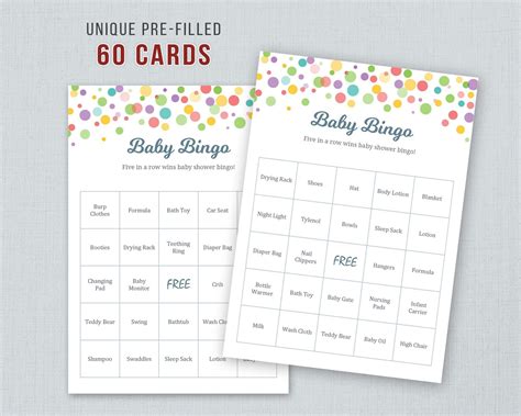 60 Baby Bingo Cards Printable Prefilled Words Baby Shower Etsy