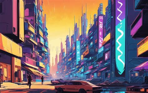 Sci Fi Fantasy City Cyberpunk Buildings Illustration Neon Colors