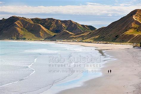 Kaiaua Bay Beach With People Walking On Beach And Summer Campers In