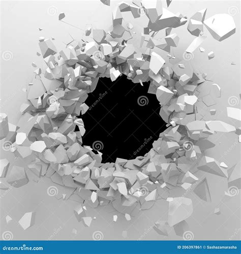 Broken White Wall With A Hole In The Center Stock Illustration