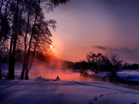 Winter Nature Sunset Free Desktop Wallpapers For Widescreen Hd And