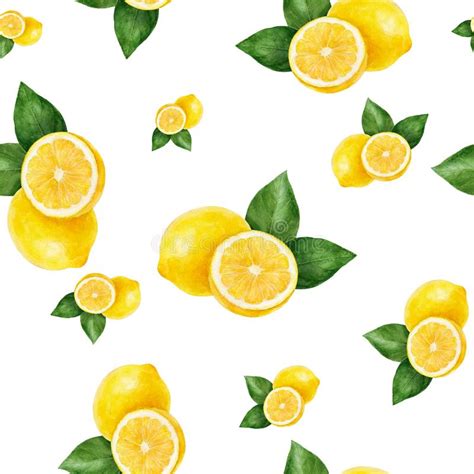 Watercolor Hand Drawn Lemon Fruit Seamless Pattern Stock Illustration