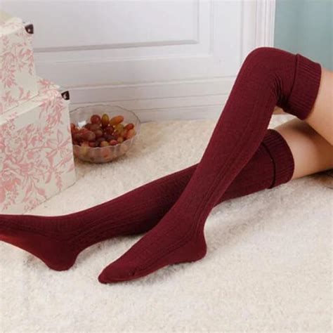 1 Pair Solid Colors Knitted Sexy Stocking Women Warm Thigh High Over