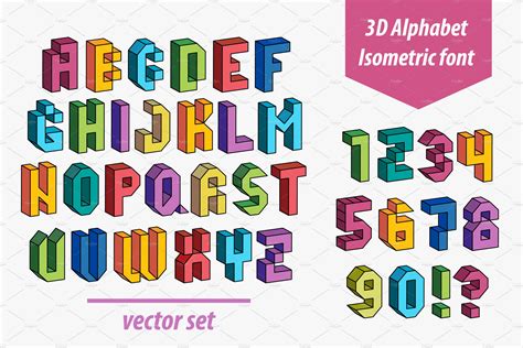 3d Font Isometric Letters And Digits Symbol Fonts Creative Market
