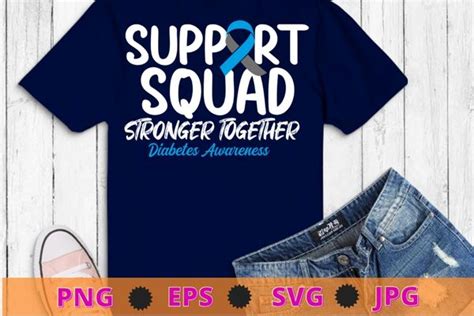 Groovy Support Squad Blue Ribbon Diabetes Awareness T Shirt Design Svg