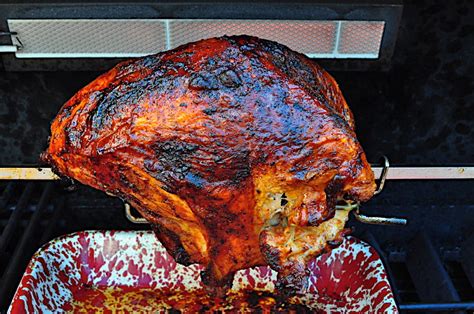 Grill turkey, moderating burner if necessary to keep grill temperature at 350°, 10 to 15 minutes per pound or until thermometer inserted in the thickest part of the thigh reads 180° (about 2 to 2 1/2 hours). Rotisserie Turkey Breast with Spice Rub - Dad Cooks Dinner