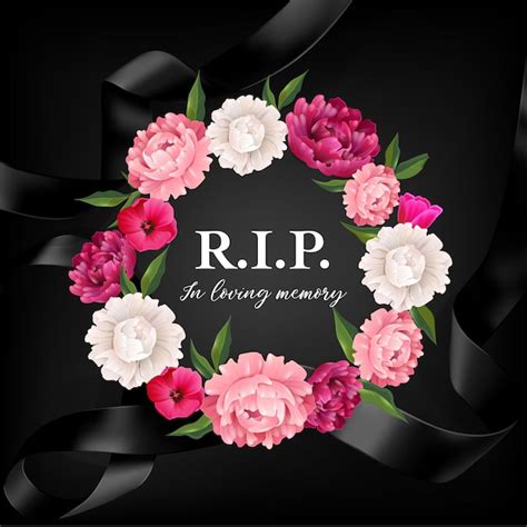 Free Vector In Loving Memory Composition With Editable Ornate Text Surrounded By Funeral