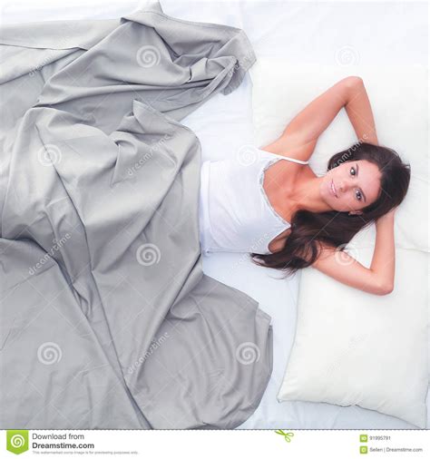 Beautiful Brunette Lying On Bed At Home Stock Image Image Of Shot