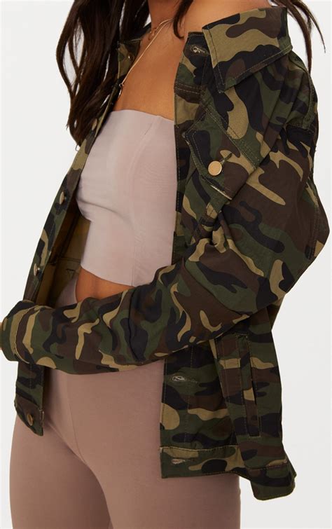 Camouflage Oversized Denim Jacket Prettylittlething Uae