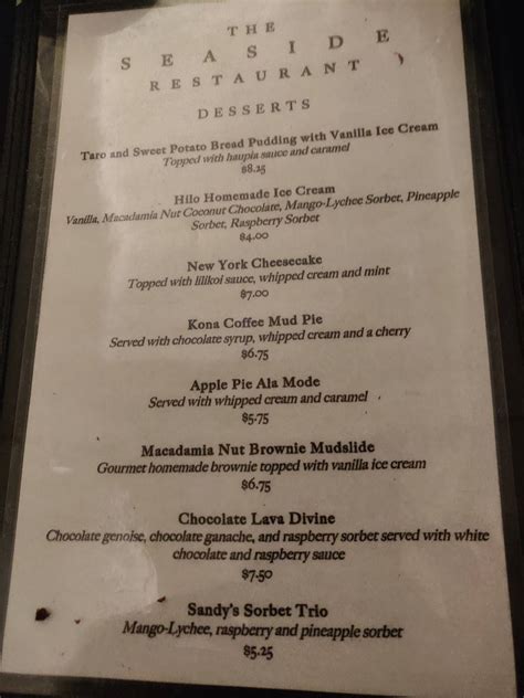 Menu at The Seaside Restaurant and Aqua Farm, Hilo