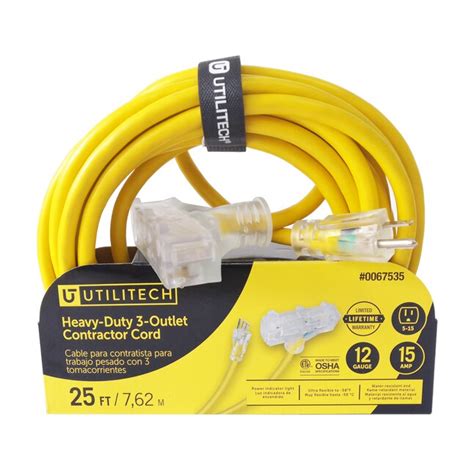 Utilitech 25 Ft 123 Prong Outdoor Sjtw Heavy Duty Lighted Extension