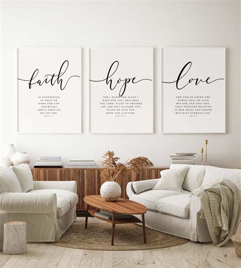 Faith Hope Love Bible Verse Wall Art Set Of 3 Prints Etsy Christian