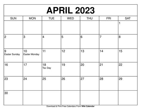Blank April 2023 Calendar Template Calendar 2023