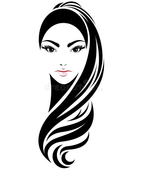 Women Long Hair Style Icon Logo Women Face On White Background Stock