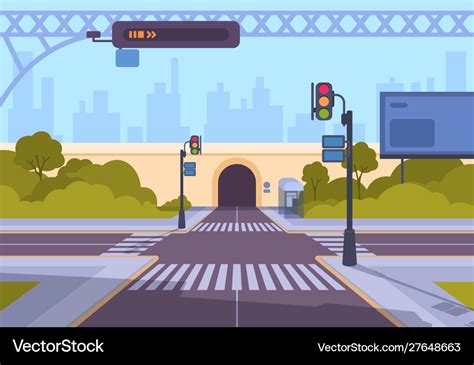 Cartoon Crosswalk City Streets Intersections Vector Image