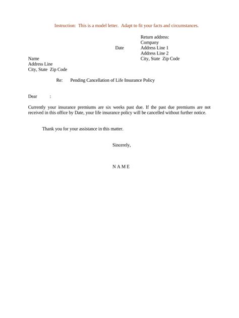 Sample Letter To Cancel Life Insurance Policy Form Fill Out And Sign