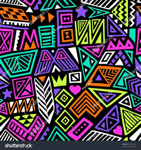 Multicolor Vector Seamless Pattern With Abstract Shapes Geometric Art