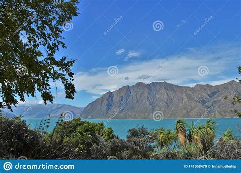 Beautiful Blue Lake Hawea Near Wanaka New Zealand Stock Photo Image