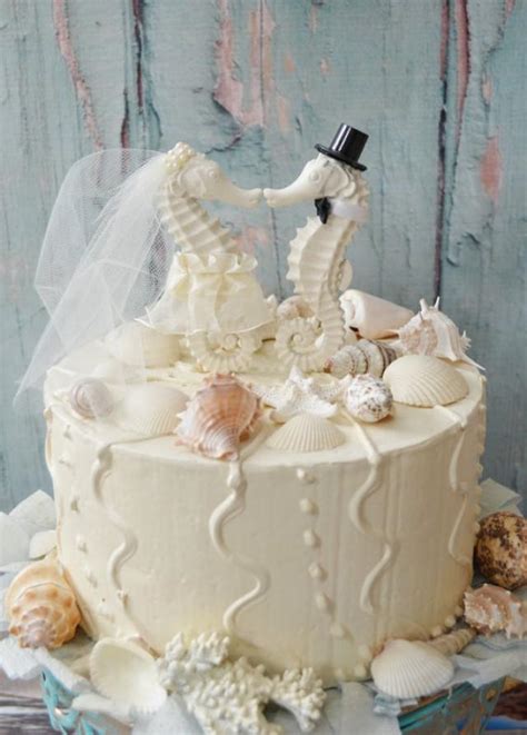 Seahorse Wedding Cake Topper Ivory Seahorse Beach Wedding