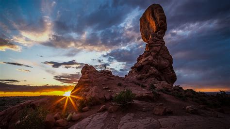 Plants Sun Rocks Usa Nature Clouds Sky Utah Mountains Sunset