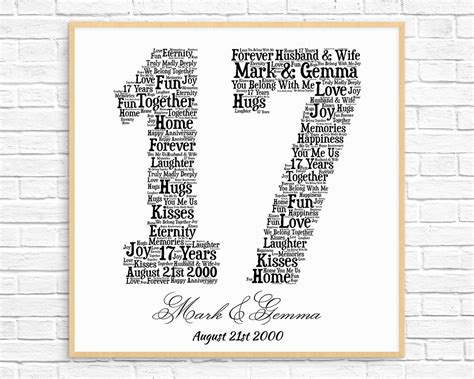 Personalized 17th Anniversary T Word Art Printable Art