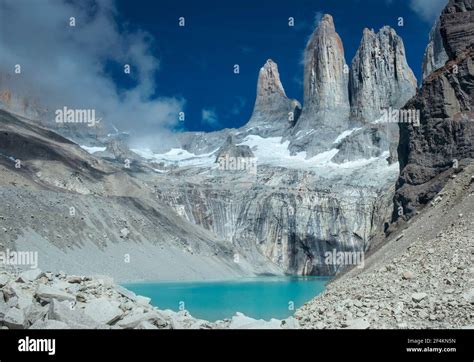 The Torres Del Paine Tower Paine Granite Peaks Glacier And Lake In The