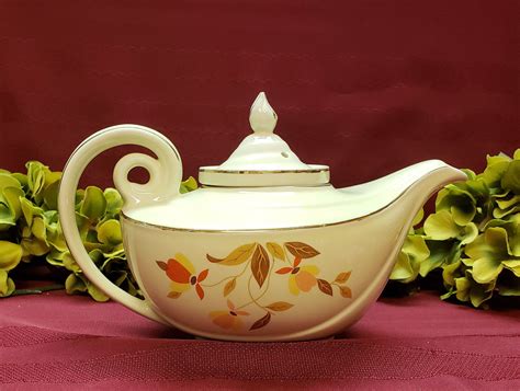 1940s Aladdin Teapot Halls Superior Jewel Teapot Autumn Leaf Pattern