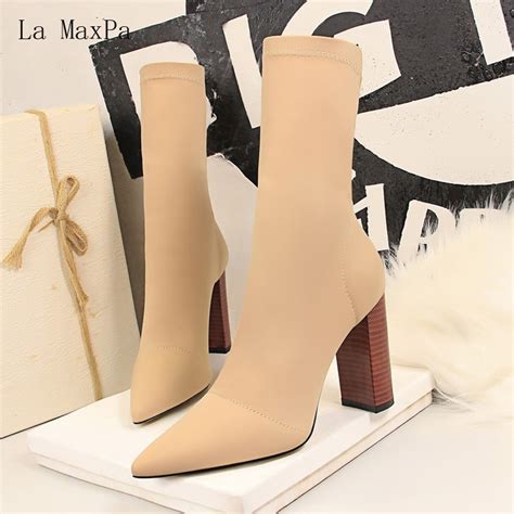 la maxpa luxury fashion atmosphere thick root boots elegant pointed toe women pumps high heels