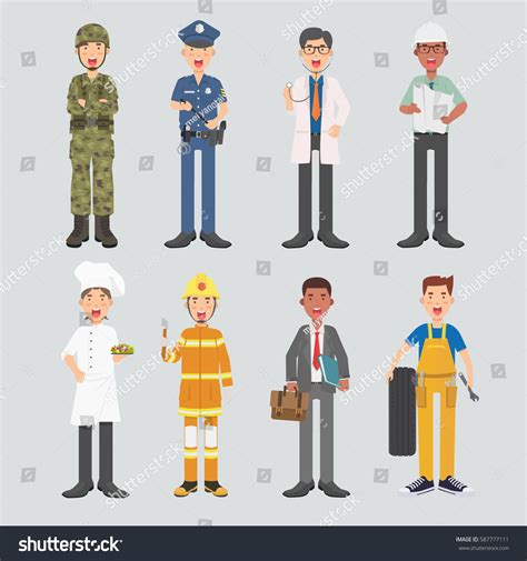 Set Diverse Occupation Profession People Flat Stock Vector Royalty