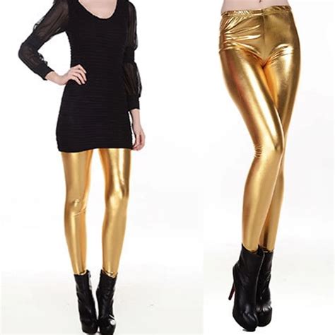 Shiny Silver Gold High Waist Leggings For Women Gold Leggings High