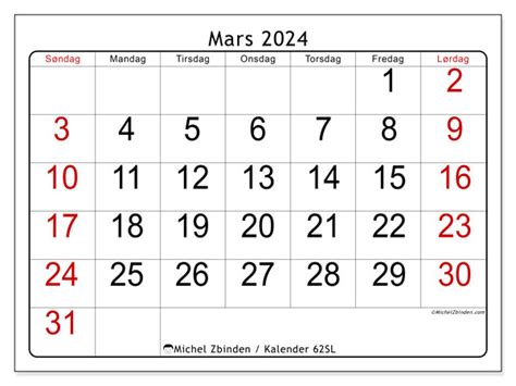 Kalender For Mars 2024 For Utskrift “62sl” Michel Zbinden No