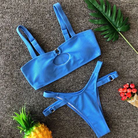 Buy Women Sport Swimwear Sexy Solid Push Up Padded Bra Beach Halter Bikini Set At Affordable