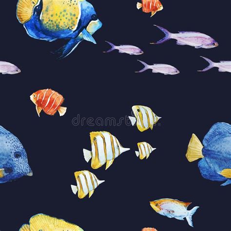 Watercolor Sea Life Vector Pattern Stock Vector Illustration Of