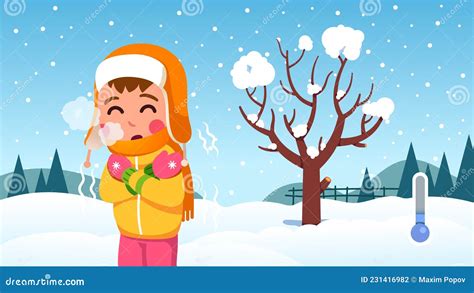 Niña Temblando De Frío En Invierno Nevado Ilustración Del Vector