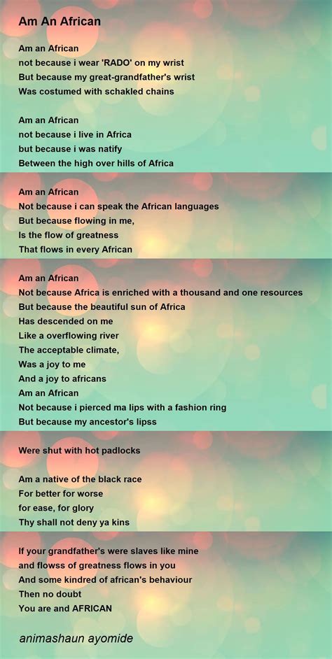 Am An African Poem By Animashaun Ayomide Poem Hunter