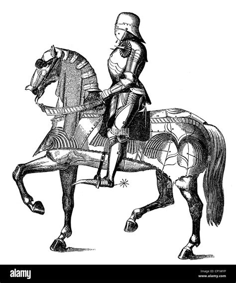Middle Ages Knights Knight In Full Armour On Horseback Wood
