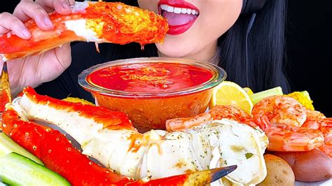 Asmr King Crab Seafood Boil Mukbang Satisfying Eating Sounds Asmr