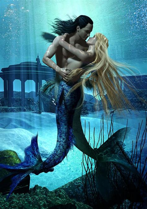 Mermaids Kiss Digital Art Mermaids Kiss Fine Art Print Fantasy