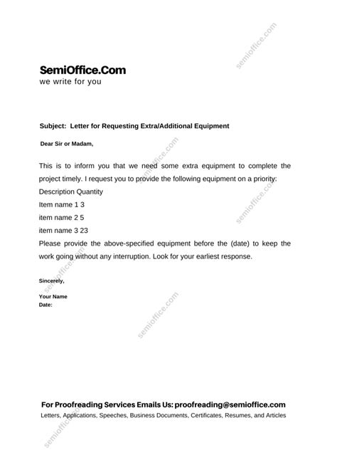 Letter For Requesting Extraadditional Equipment Or Materials