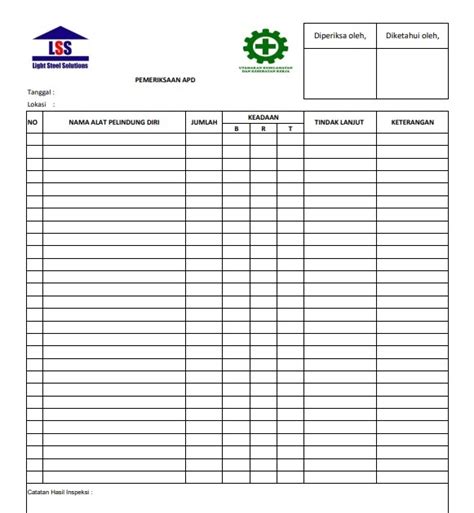 Contoh Form Inspeksi Peralatan Homecare24