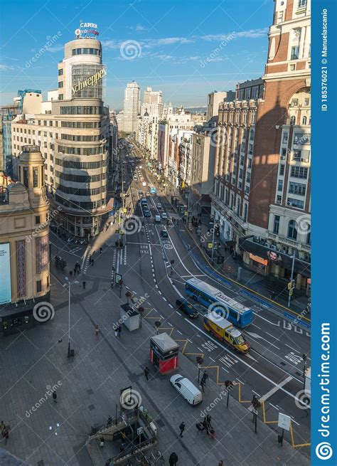 Morning Aerial View Of Plaza De Callao Edificio Carrion And Palacio De