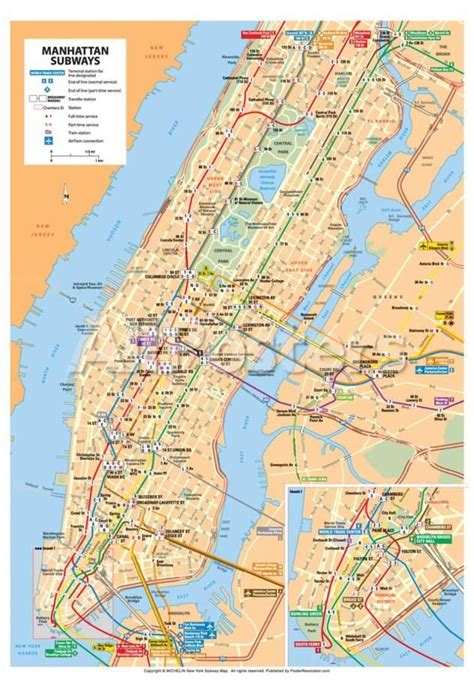 Michelin Official Manhattan Subways Map Art Print Poster Posters