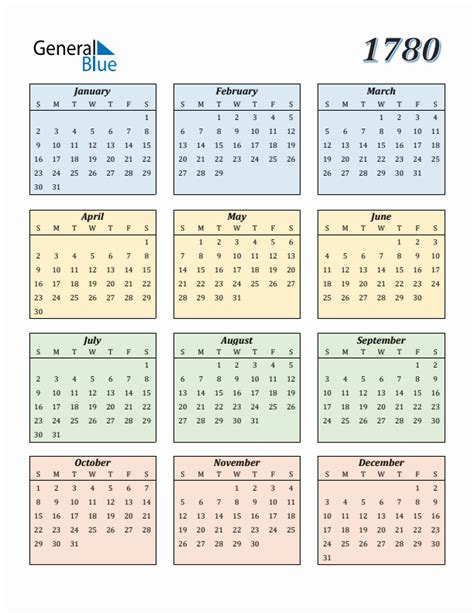 Free 1780 Calendars In Pdf Word Excel