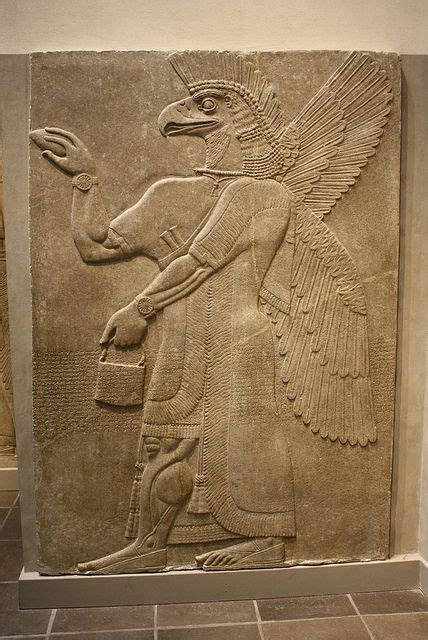 A Magnificent Neo Assyrian Gypsum Relief Panel Winged Bird Headed