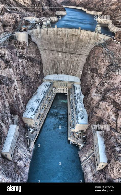 Arch Gravity Dam On River Hoover Dam Lake Mead Black Canyon