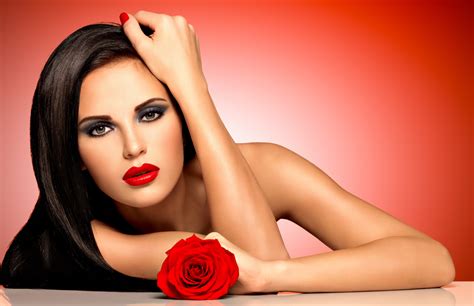 K K Roses Brown Haired Face Red Lips Hands Makeup Hd