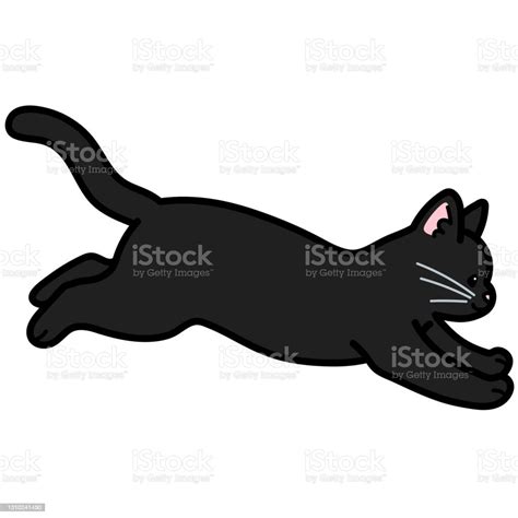 Simple And Adorable Black Cat Jumping In Side View Outlined Stock