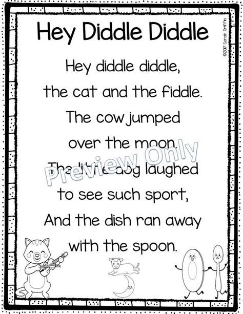 Hey Diddle Diddle Printable Nursery Rhyme Poem For Kids Rhymes For